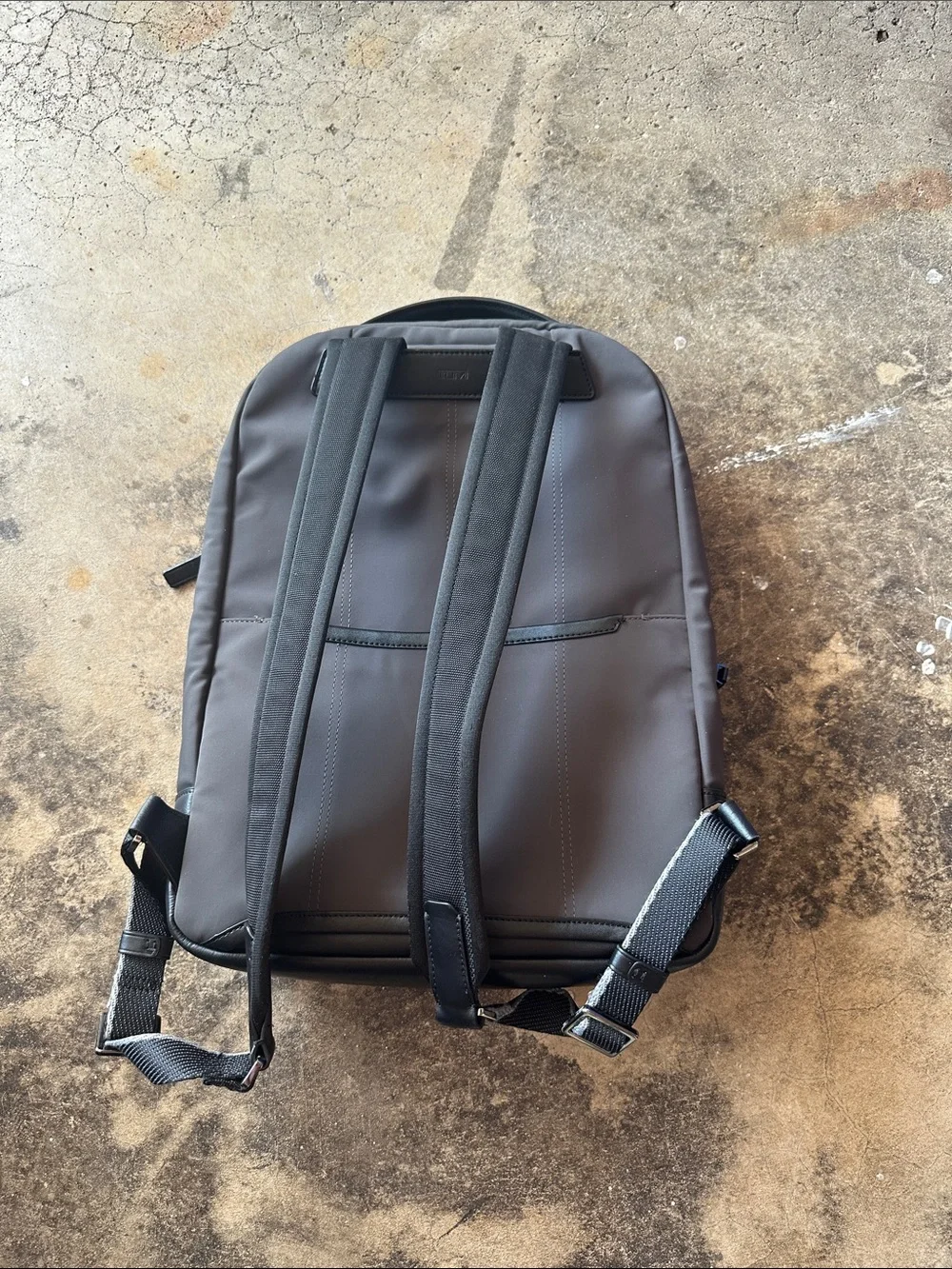 Tumi Men's Gray and Black Nylon Backpack with Center Stripe